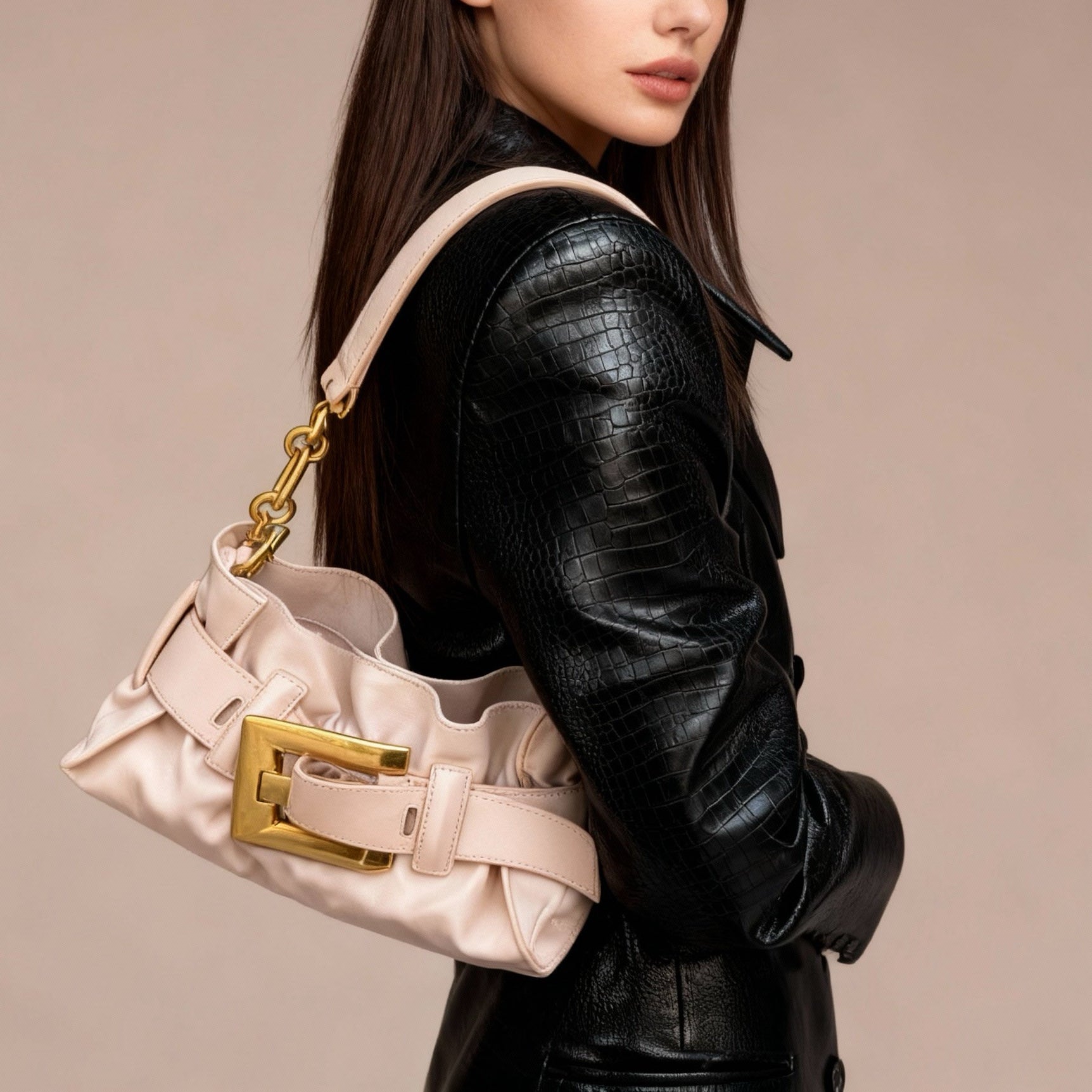 Ruffle Buckle Cloud Satchel