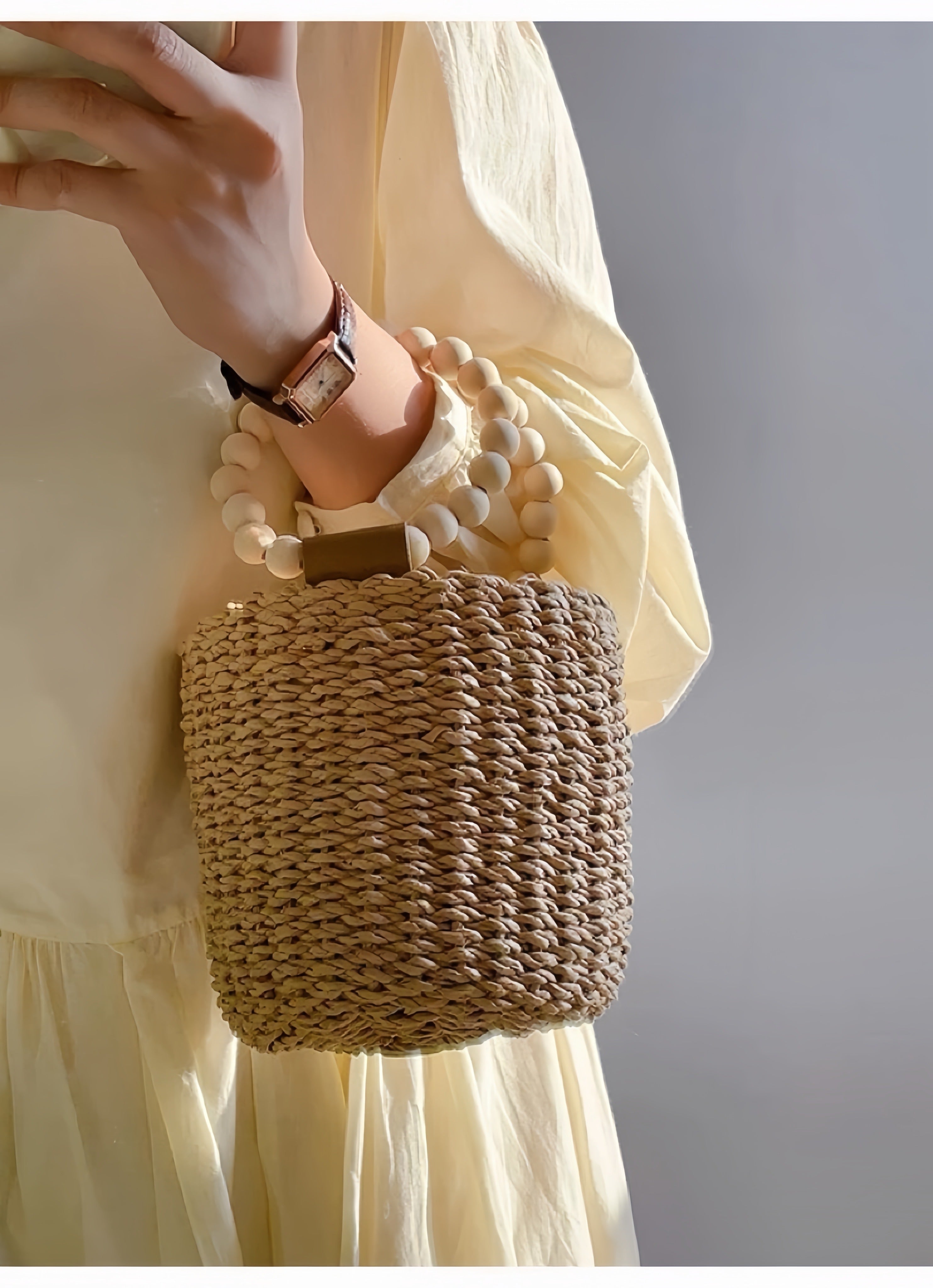 Beaded Handle Bucket Bag