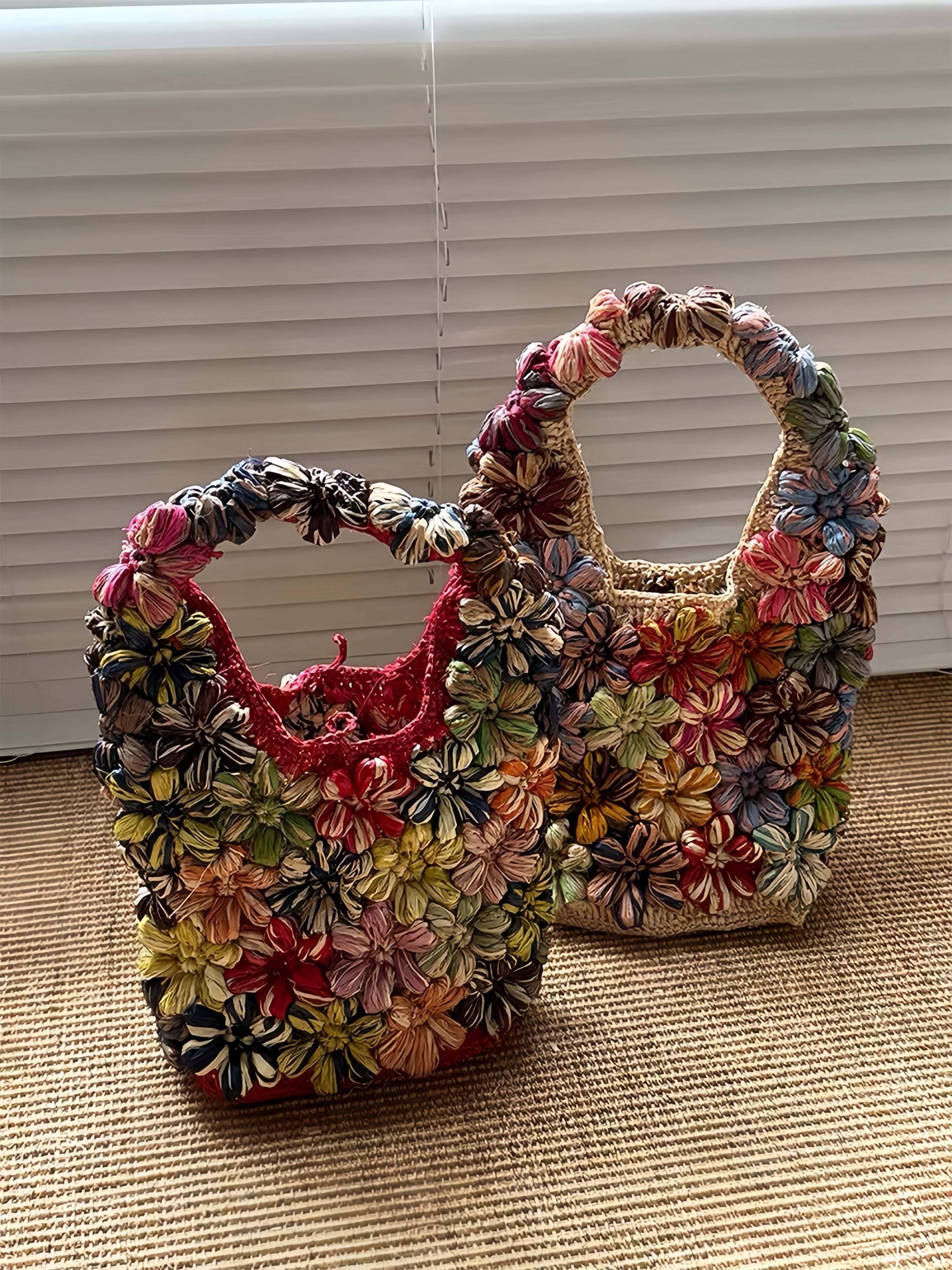3D Color-Block Floral Tote Bag