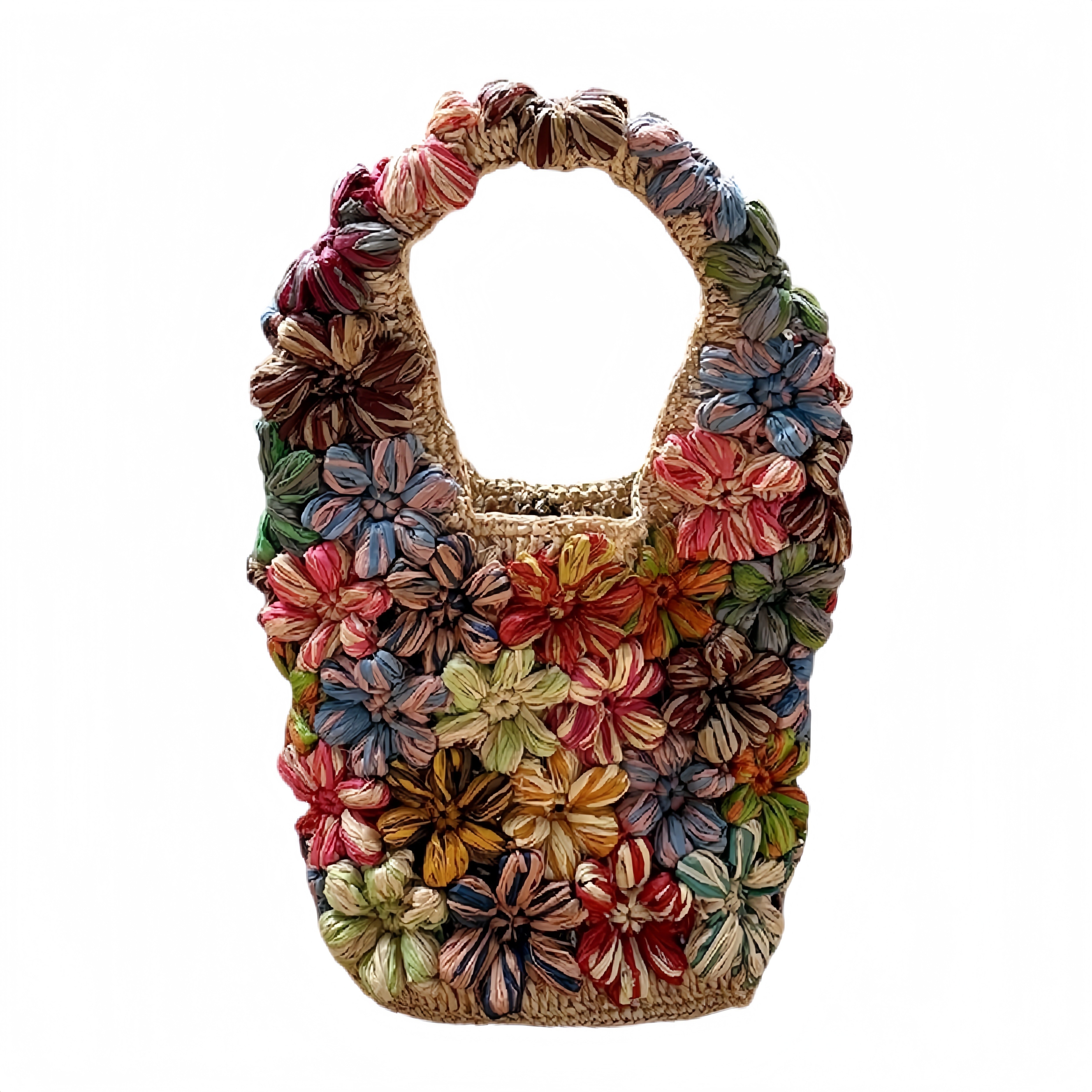 3D Color-Block Floral Tote Bag