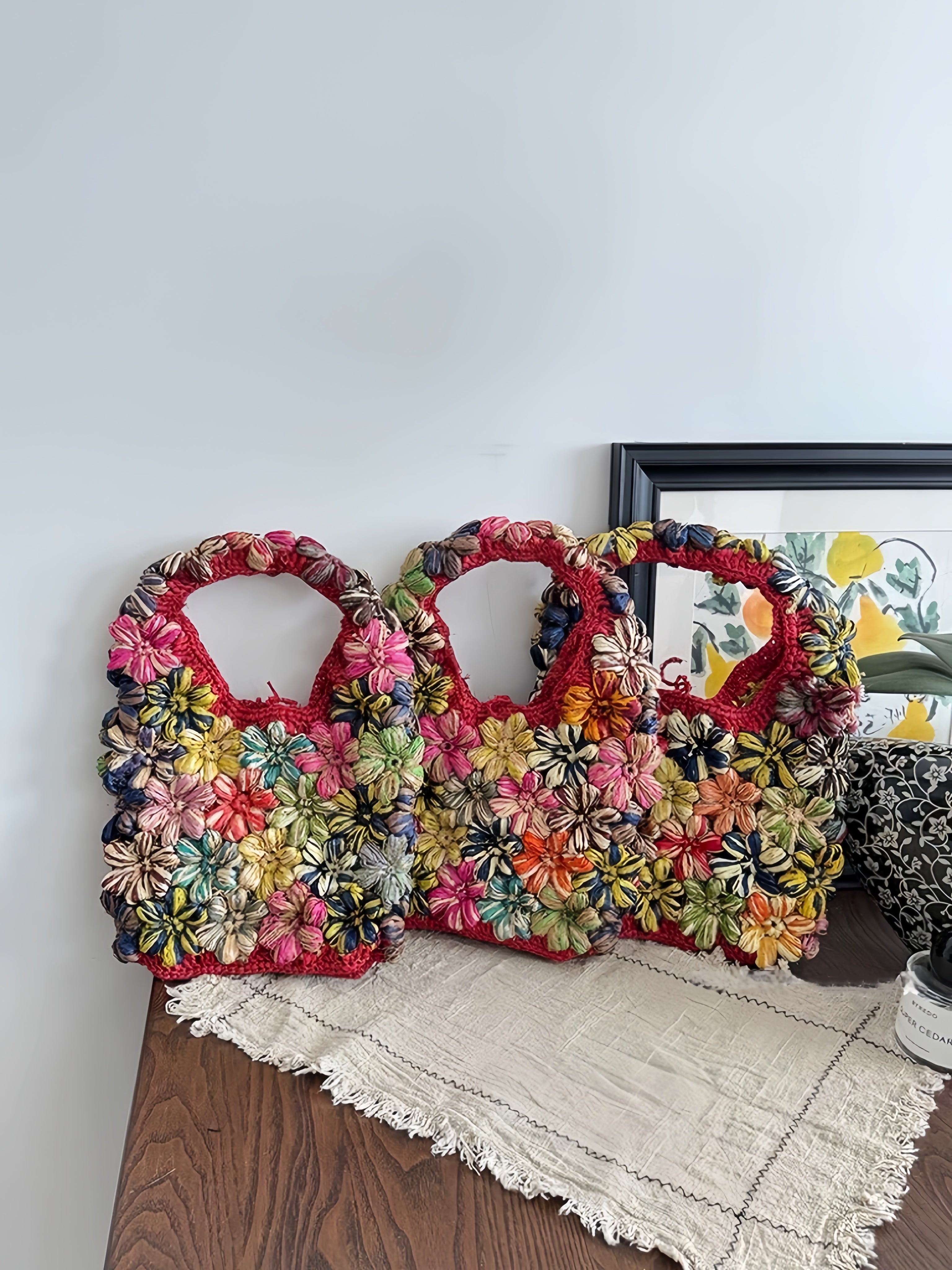 3D Color-Block Floral Tote Bag