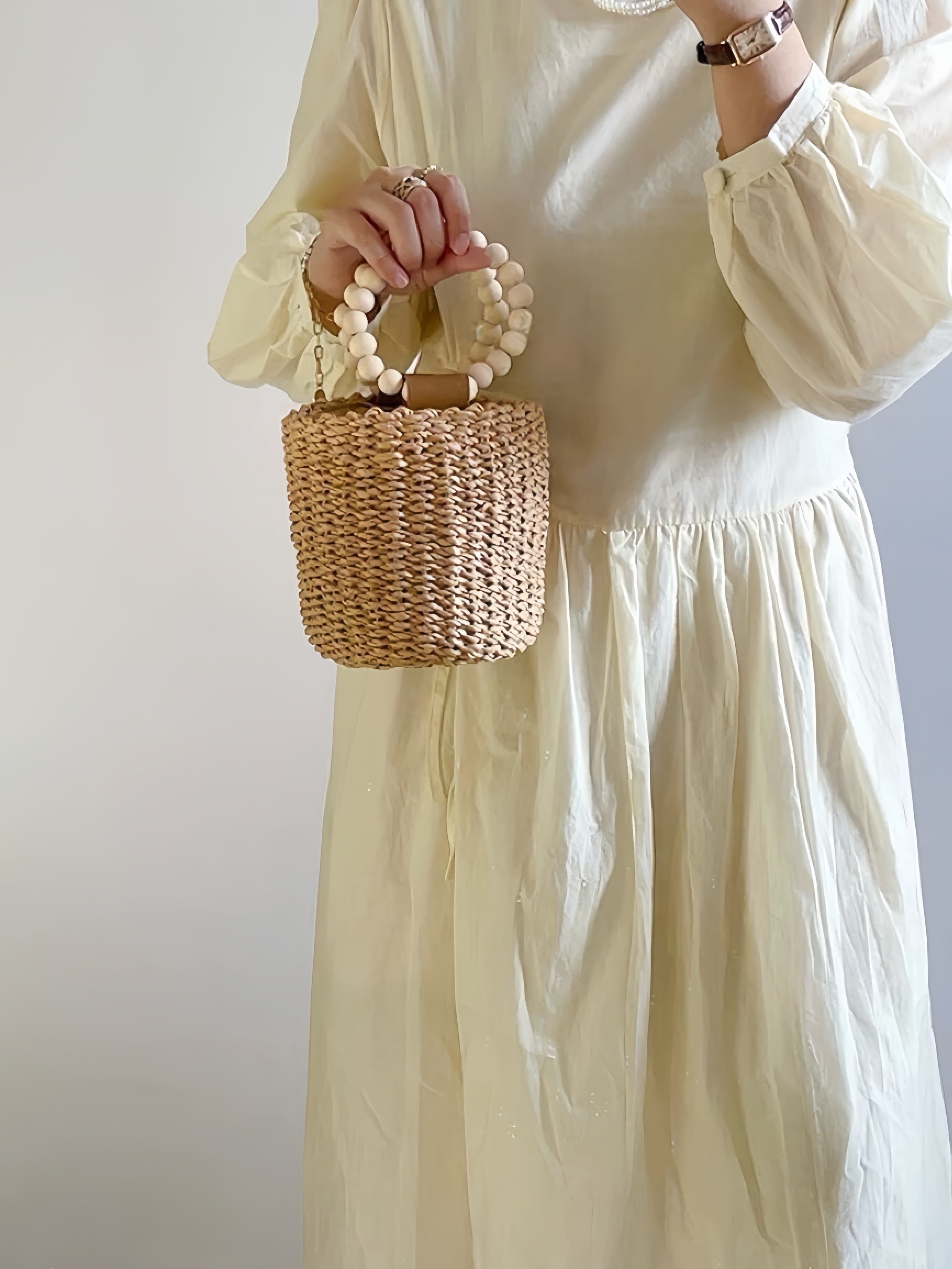 Beaded Handle Bucket Bag