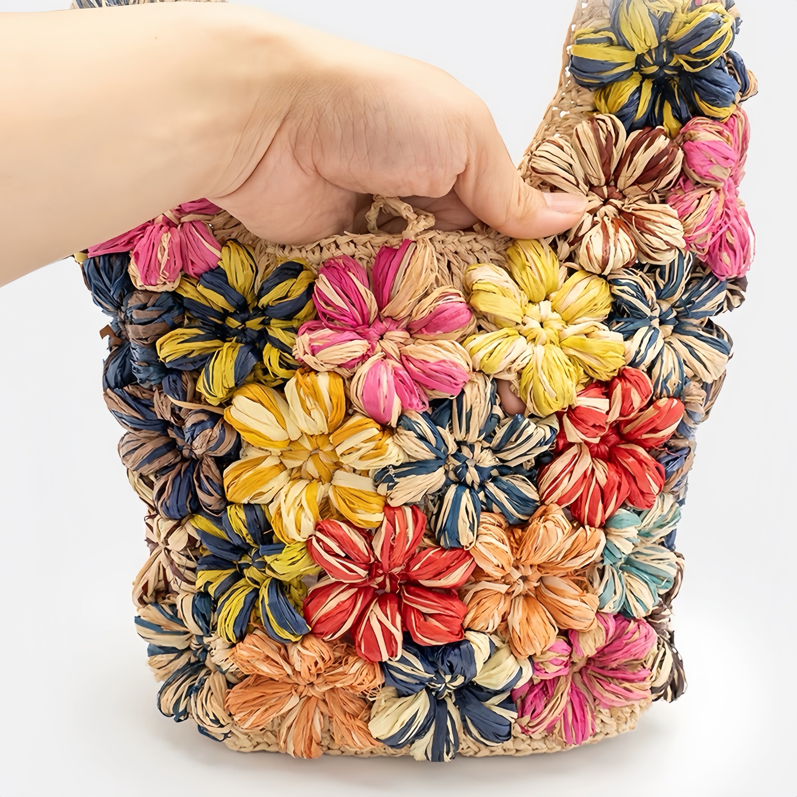 3D Color-Block Floral Tote Bag