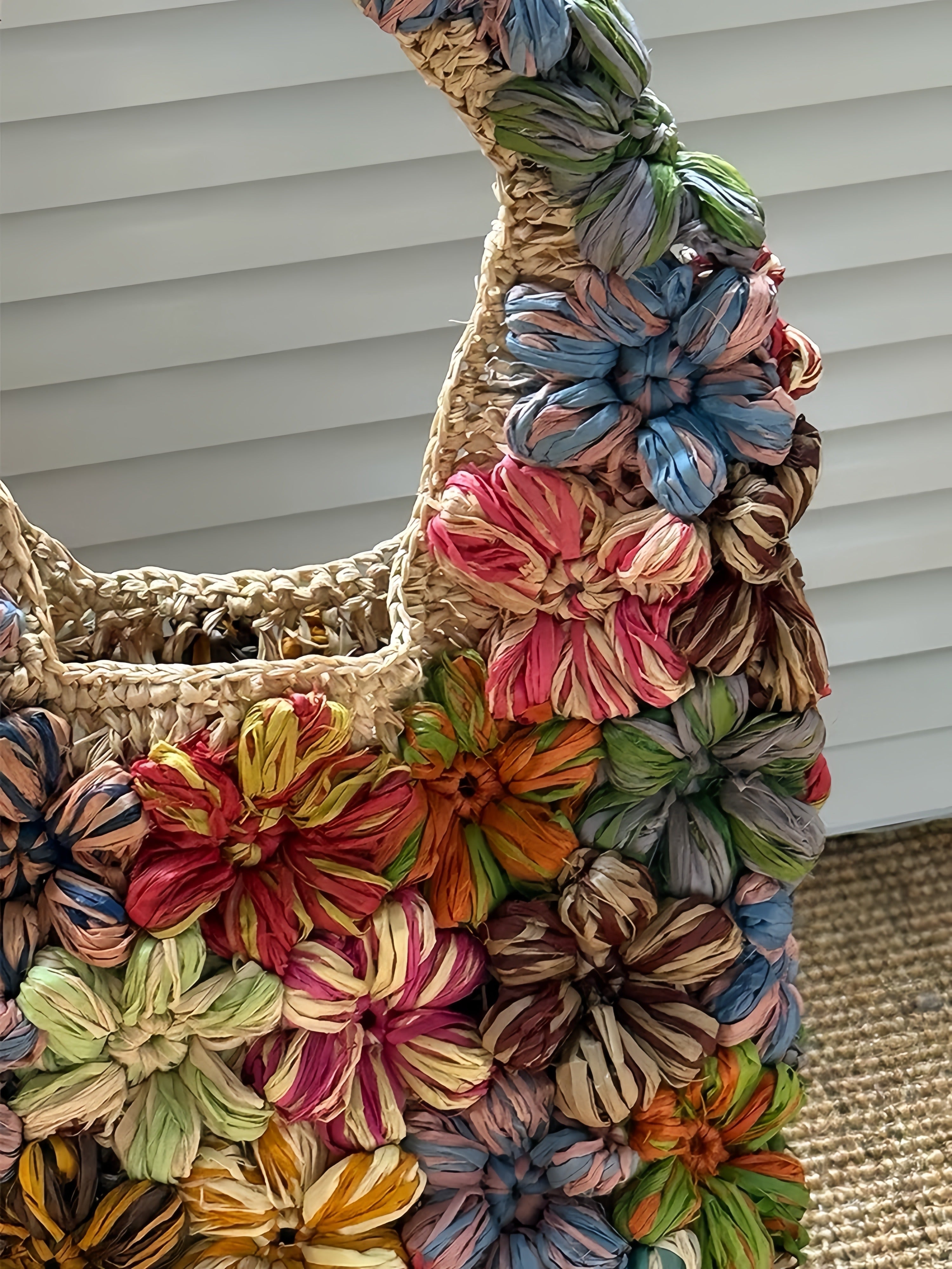 3D Color-Block Floral Tote Bag