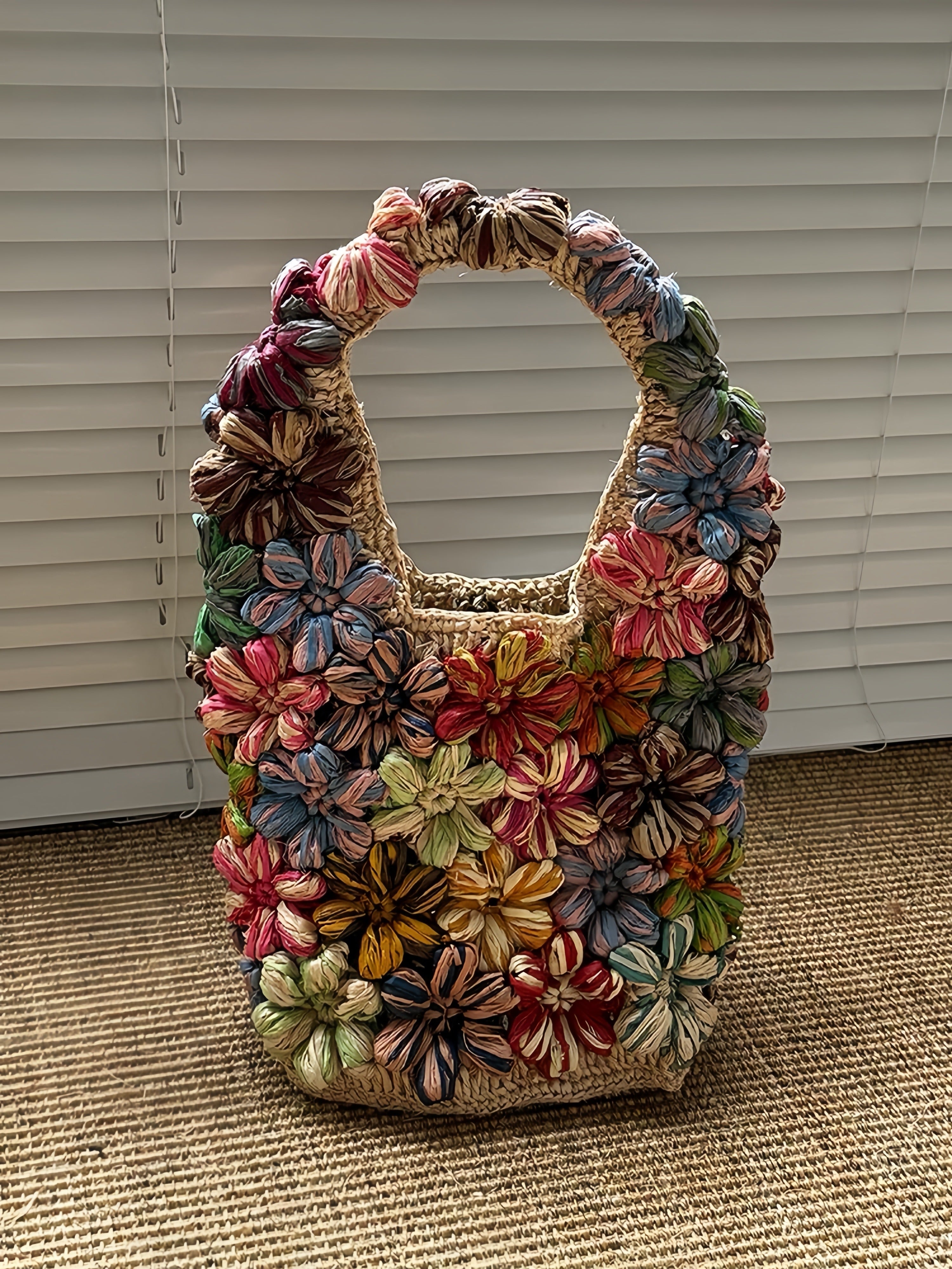 3D Color-Block Floral Tote Bag